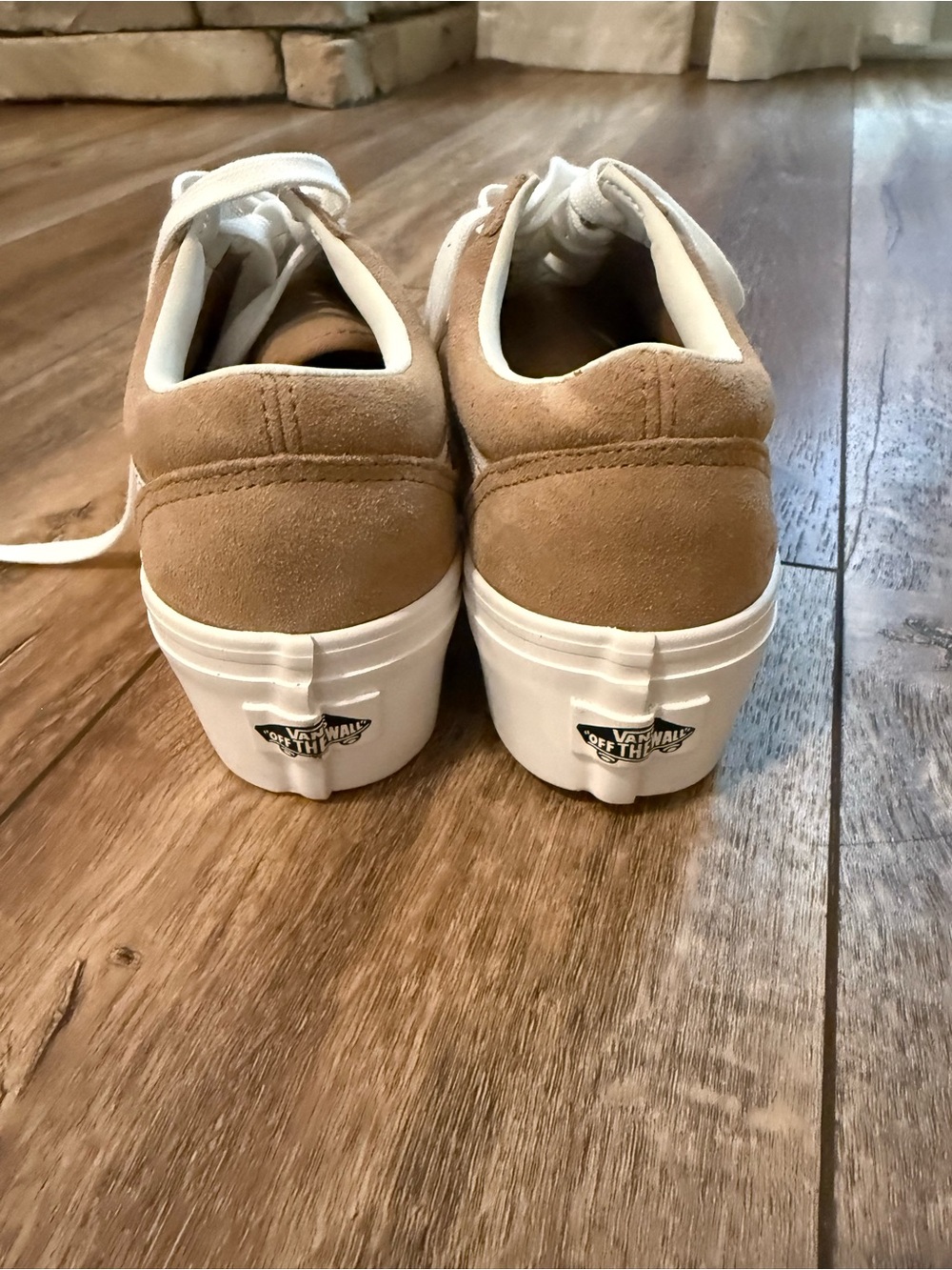 Vans Old Skool Platform Sneakers in Tan with White Stripe - Picture 4 of 4